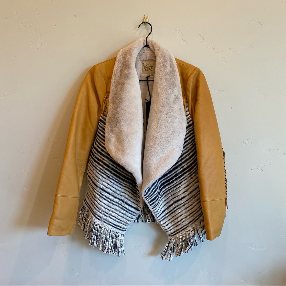 CHASER Whiskey Leather & Tweed Open Front Fringe Ranch Western Wear